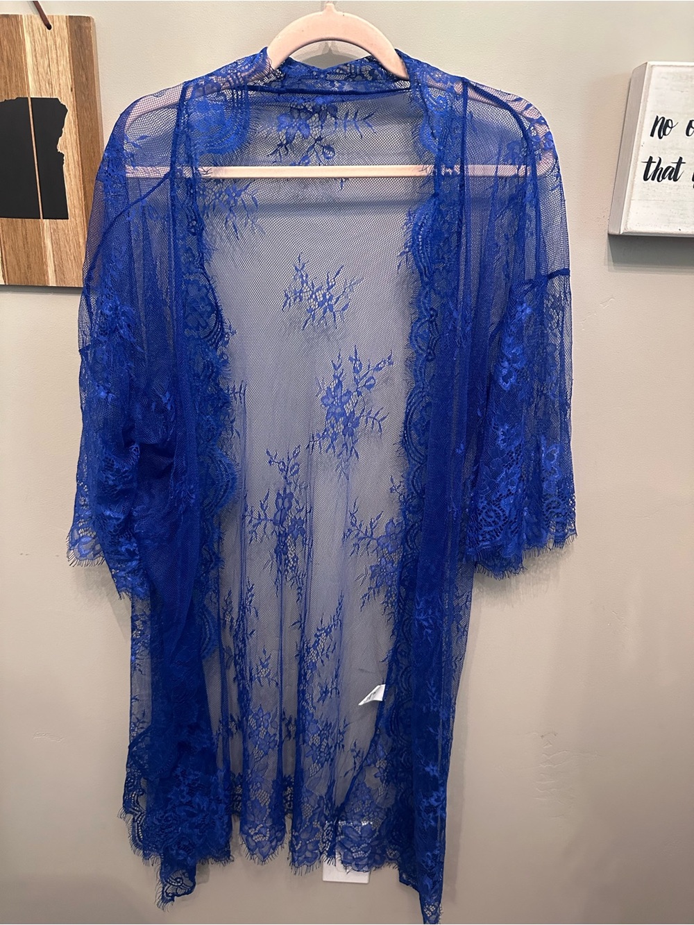 Blue Sheer Lace Robe - Women's Intimates & Sleepwear or Kimono